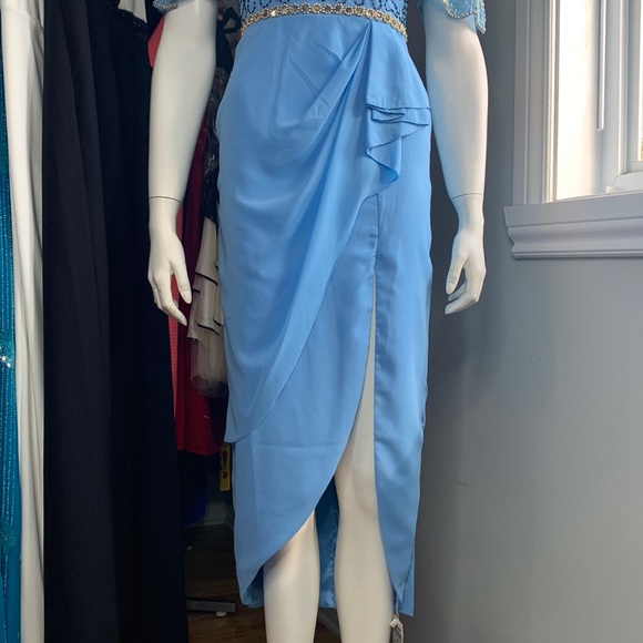 Virgos Loung Blue Beads Embellished Dress Tulip Midi Formal Small New - Picture 6 of 13